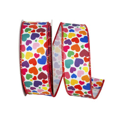 Colorful Rainbow Hearts Twill Wired Ribbon, 10-yard
