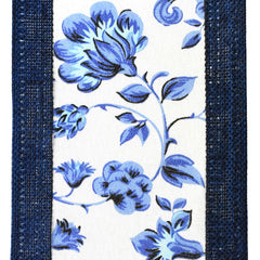 Toile Pattern Faux Linen Edge Wired Ribbon, 2-1/2-inch, 10-yard