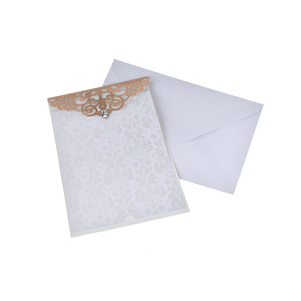 Blank Rectangular Laser Cut Lace Invitation with Rhinestone, 7-3/4-Inch, 8-Piece
