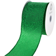 Embossed Flowers Polypropylene Wired Ribbon, 10-yard