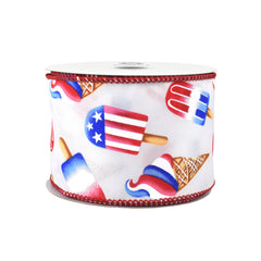 Patriotic Ice Cream Popsicles Wired Ribbon, 10-yard