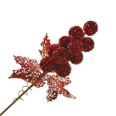 Glittered Pom Pom Ball Flower Spray Pick, 11-Inch