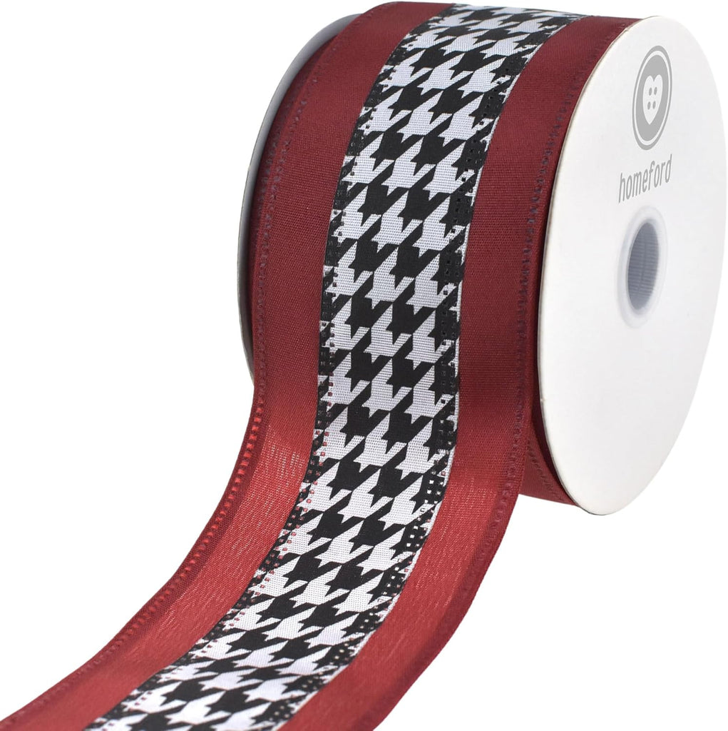 Hounds-tooth Crimson Christmas Wired Ribbon, Black/Red, 2-1/2-Inch, 10 Yards