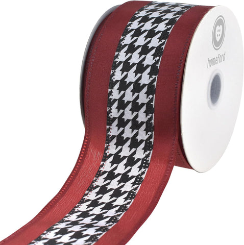 Hounds-tooth Crimson Christmas Wired Ribbon, Black/Red, 2-1/2-Inch, 10 Yards