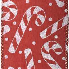 Christmas Glitter Candy Cane Polka Dots Wired Ribbon, 2-1/2-inch, 10-yard