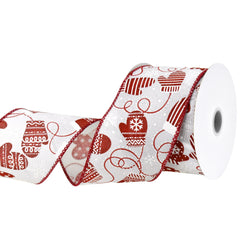 Christmas Mittens Faux Linen Wired Ribbon, 2-1/2-inch, 10-yard