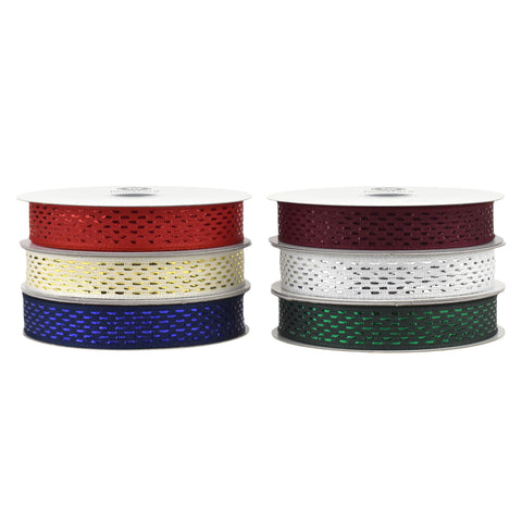 Christmas Metallic Dash Weave Wired Ribbon, 5/8-inch, 10-yard