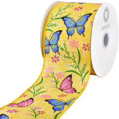 Spring Flowers and Butterflies Wired Ribbon, 2-1/2-inch, 10-yard