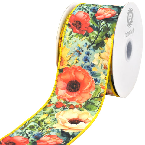 Spring Floral Tapestry Deluxe Wired Ribbon, 10-yard