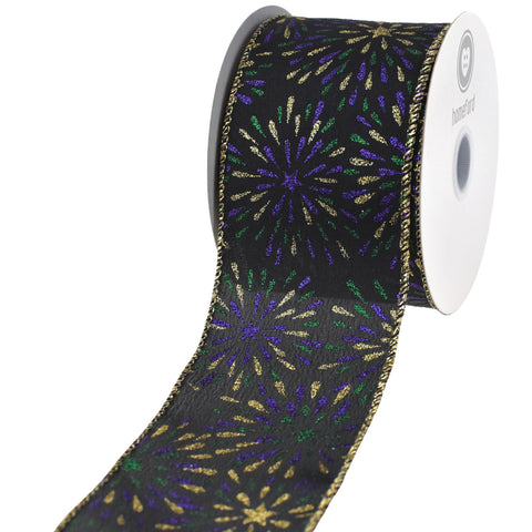 Glittered Star Fireworks Satin Wired Ribbon, 2-1/2-inch, 10-yard