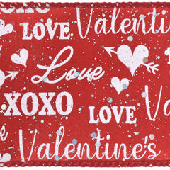 Valentine's Day Glitter XOXO Script Satin Wired Ribbon, 2-1/2-inch, 10-yard