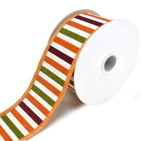 Hopsack Stripe Wired Edge Autumn Fall Ribbon, Orange, 2-1/2-Inch, 10-Yard