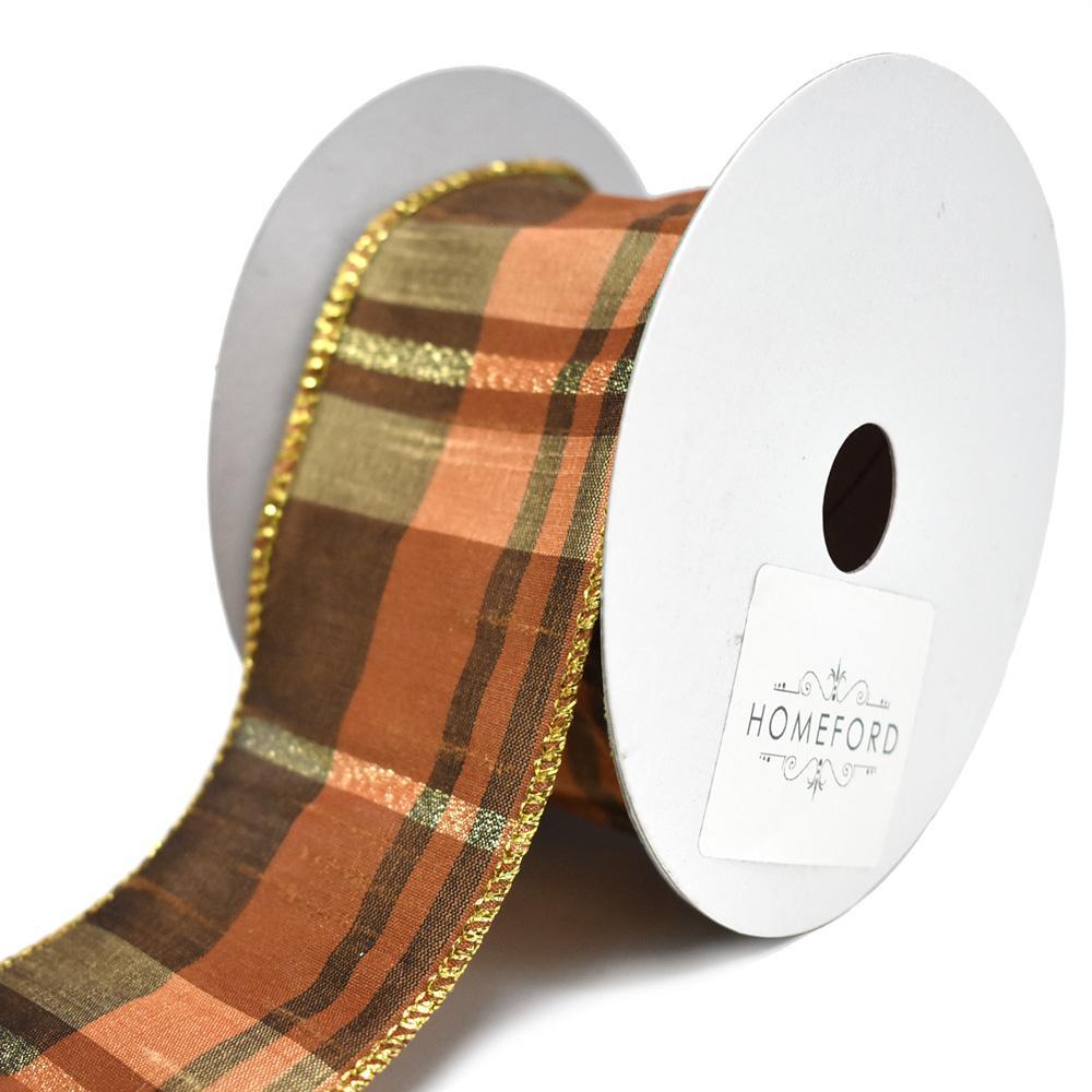 Metallic Plaid Mary Wired Dupioni Autumn Fall Ribbon, 2-1/2-Inch, 10-Yard