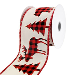 Holiday Cut Outs in Buffalo Plaid Wired Christmas Ribbon, 2-1/2-Inch, 10-Yard