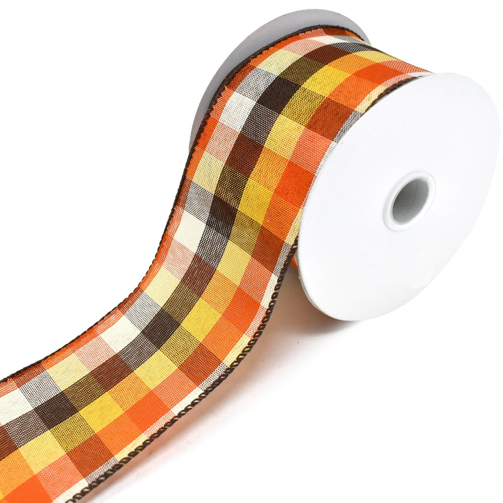 Field Plaid Wired Edge Autumn Fall Ribbon, Multi-Color, 2-1/2-Inch, 10-Yard