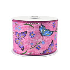Spring Flowers and Butterflies Wired Ribbon, 2-1/2-inch, 10-yard