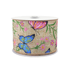 Spring Flowers and Butterflies Wired Ribbon, 2-1/2-inch, 10-yard