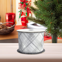 Christmas Metallic Plaid Twill Wired Ribbon, 2-1/2-inch, 10-yard