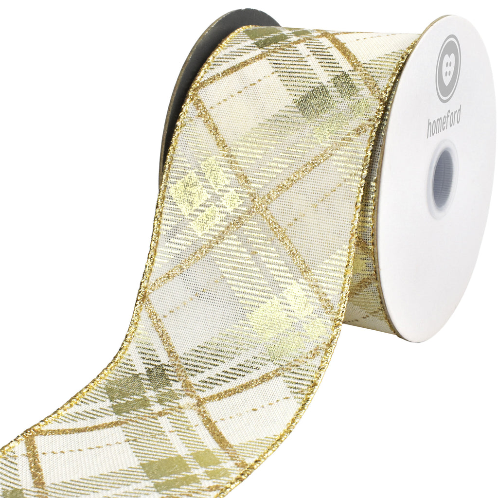 Christmas Metallic Plaid Twill Wired Ribbon, 2-1/2-inch, 10-yard