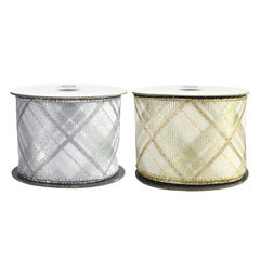 Christmas Metallic Plaid Twill Wired Ribbon, 2-1/2-inch, 10-yard