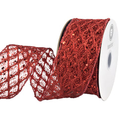 Glittered Sequin Diamond Net Wired Ribbon, 2-1/2-inch, 10-yard