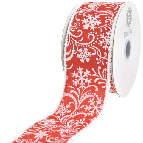 Christmas Iridescent Snowflakes Fuzzy Edge Wired Ribbon, 10-yard