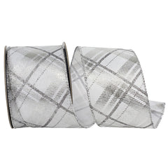 Christmas Metallic Plaid Twill Wired Ribbon, 2-1/2-inch, 10-yard