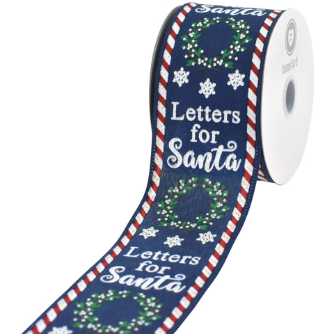 Letters to Santa Christmas Wreath Faux Linen Wired Ribbon, 2-1/2-inch, 10-yard