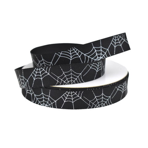 Spooky Halloween Spider Web Grosgrain Ribbon, 10-yard