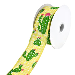 Blooming Cactus Faux Linen Wired Ribbon, 10-yard