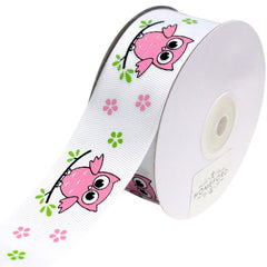 Floral Owl on Branch Grosgrain Ribbons, 25-yard