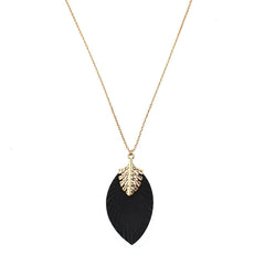 Leather Leaf Shaped Pendant Necklace, 30-Inch