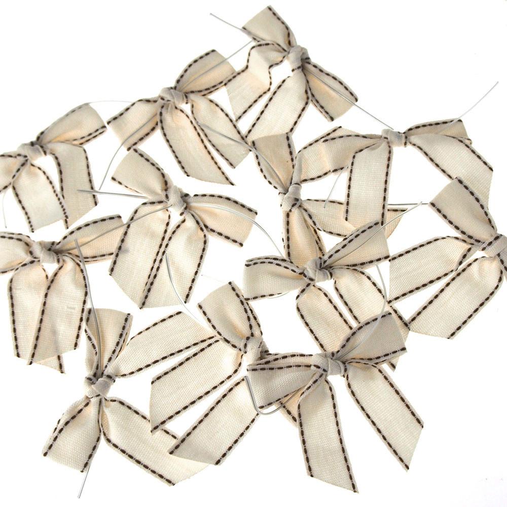 Canvas Pre-tied Bows with Stitch Border, 7/8-Inch, 12-Piece