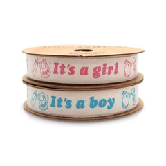 Its A Boy Girl Baby Shower Cotton Ribbon, 5/8-inch, 10-yard