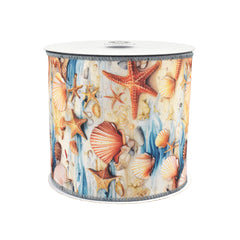 Summer Starfish Seashells Tidepool Deluxe Wired Ribbon, 10-yard