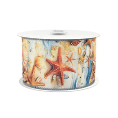 Summer Starfish Seashells Tidepool Deluxe Wired Ribbon, 10-yard