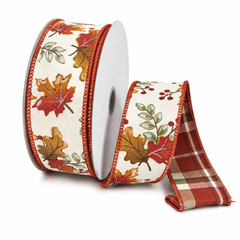 Reversible Fall Foliage Plaid Back Wired Ribbon, 10-yard