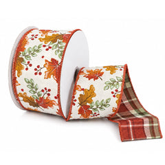 Reversible Fall Foliage Plaid Back Wired Ribbon, 10-yard