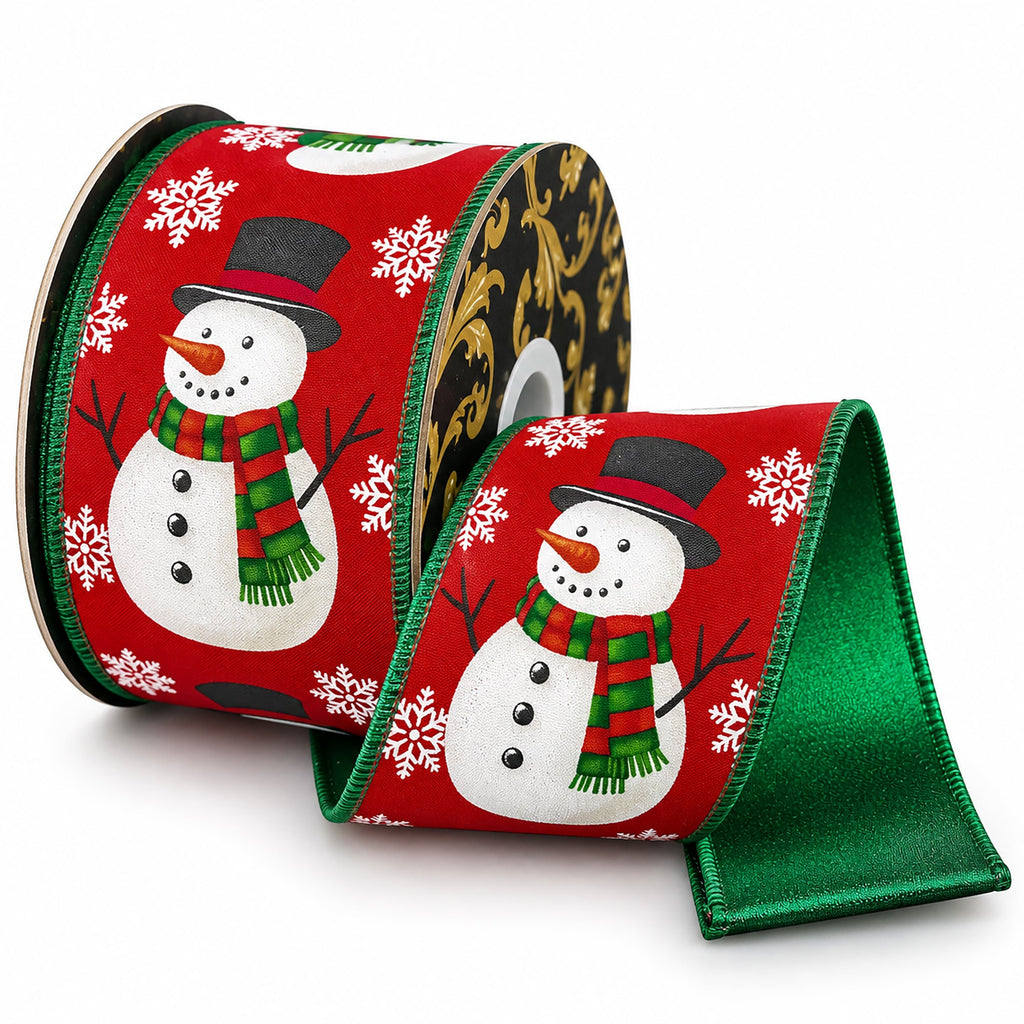 Christmas Snowman Premium Wired Ribbon, 4-inch, 10-yard