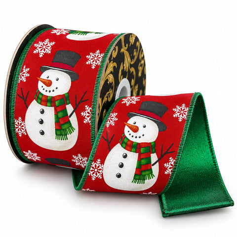 Christmas Snowman Premium Wired Ribbon, 4-inch, 10-yard