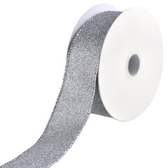 Christmas Flat Glitter Wired Edge Ribbon, 10-Yard