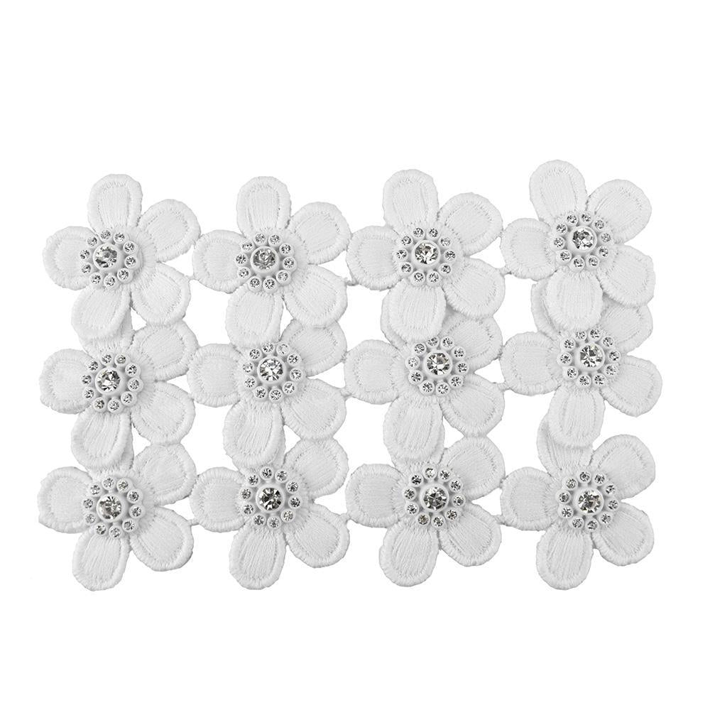 Fabric Flower Patch With Rhinestones, 1-1/2-Inch, 12-Count
