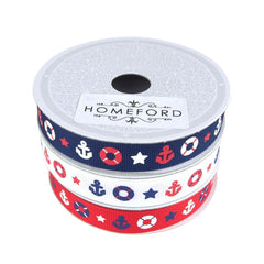 Nautical Anchor and Lifebuoy Grosgrain Ribbon, 5/8-inch, 10 Yards