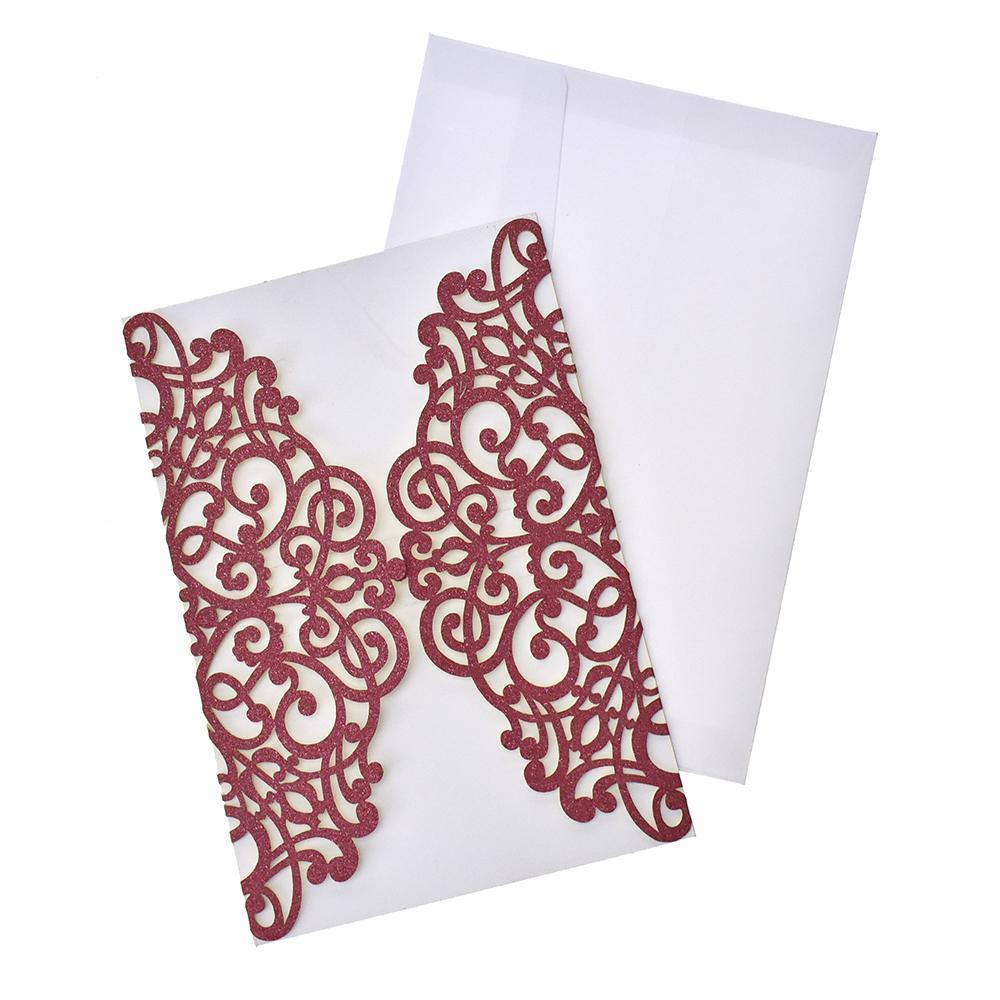 Glitter Scroll Swirl Laser Cut Invitations, 7-1/4-Inch, 8-Count