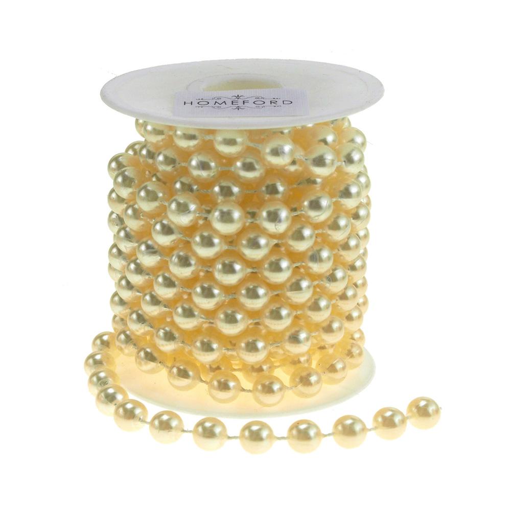 Plastic Pearls Round Bead Strand Ribbon, Ivory, 8mm, 10-Yard
