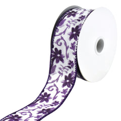 Watercolor Flower Branches Wired Ribbon, 1-1/2-Inch, 10-Yard