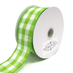 Colorful Gingham Checkered Linen Wired Ribbon, 10 Yards