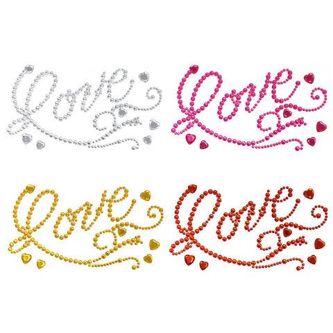 Flourished 'Love' Script and Hearts Rhinestone Stickers, 7-Inch, 6-Piece