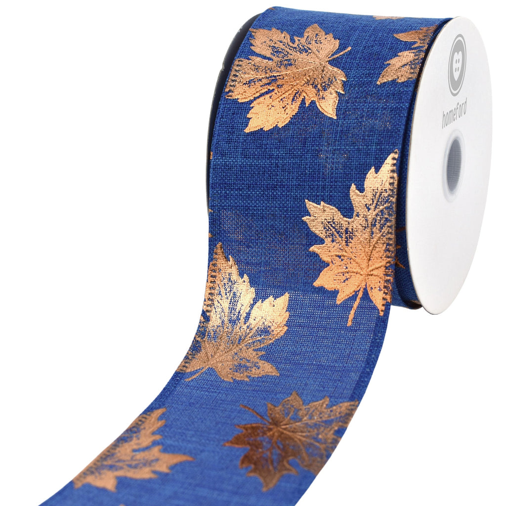 Copper Accent Leaves Wired Autumn Fall Ribbon, 2-1/2-Inch, 10-Yard