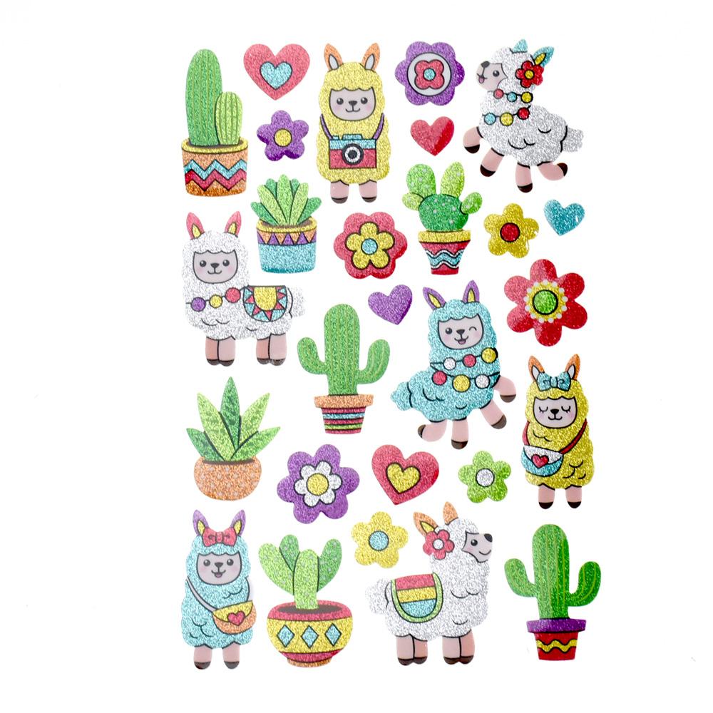 Shimmering Llama 3D Glitter Foam Stickers, 27-Piece